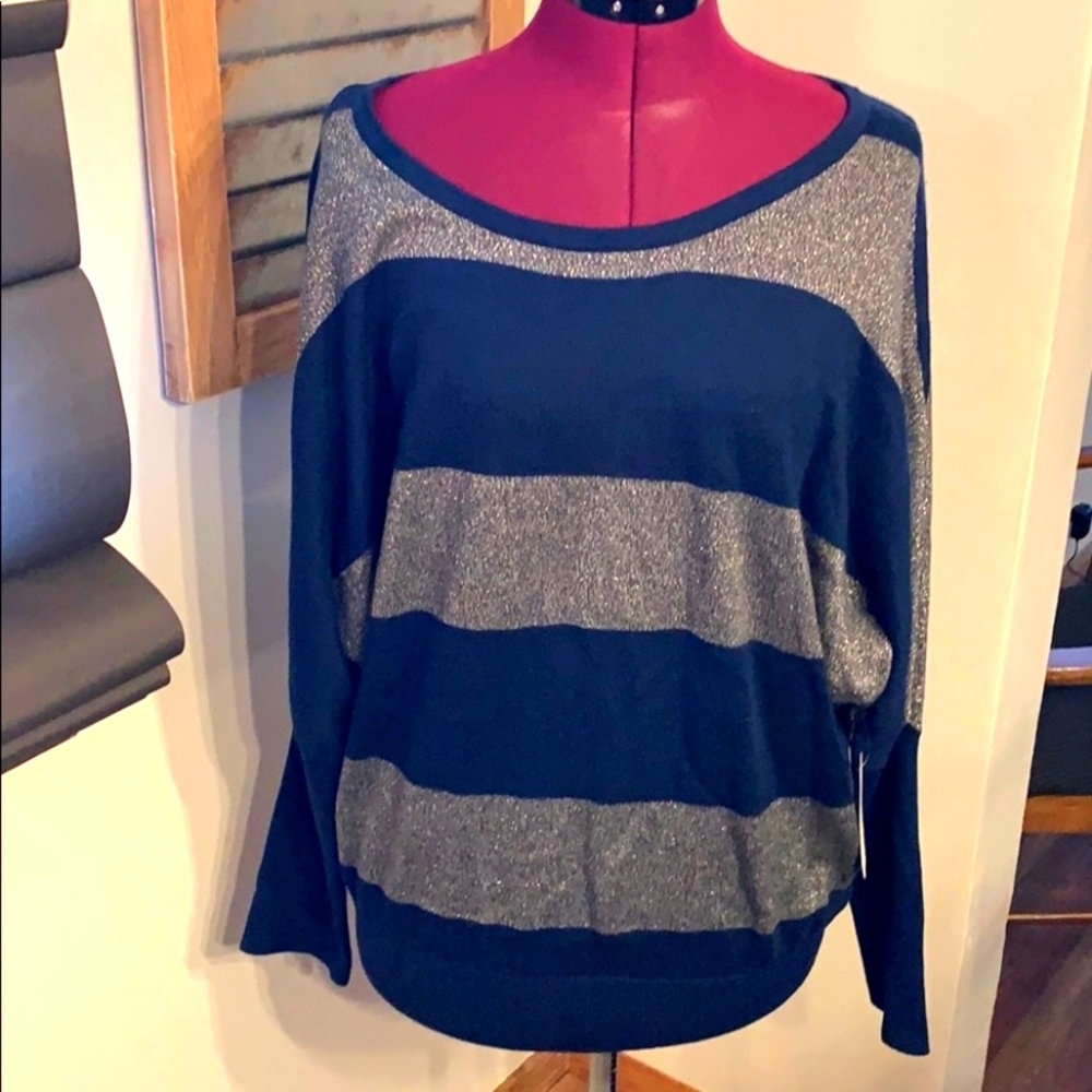 !NEW! A.N.A. Navy and sparkles striped lon…